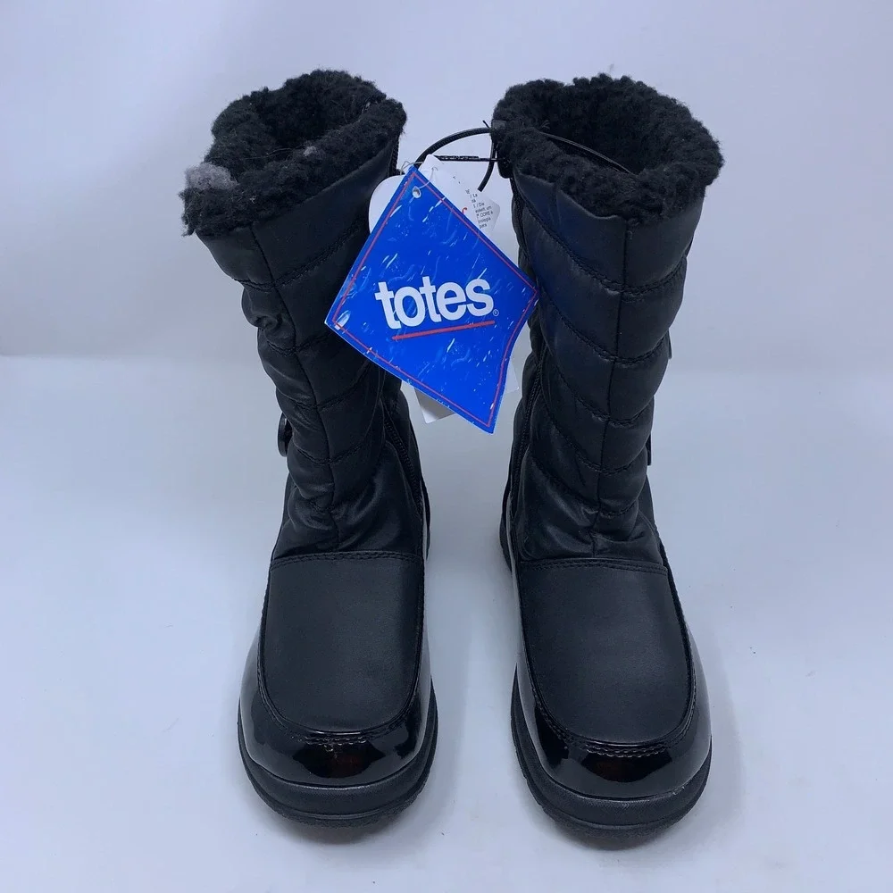 Totes Girls Shoe Size 1 Black Pink Detail Dana Waterproof Snow Winter Boots NWT